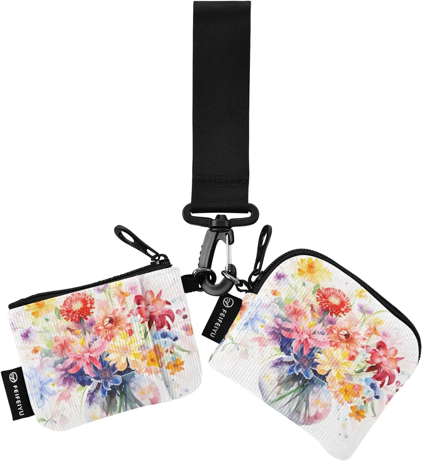 Women Wristlet Coin Purse Keychain Card Wallet Change Pouch Wildflower Bouquet Portable Mini Bags Dual Pouch