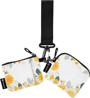 Women Wristlet Coin Purse Keychain Card Wallet Change Pouch Yellow Flowers Portable Mini Bags Dual Pouch