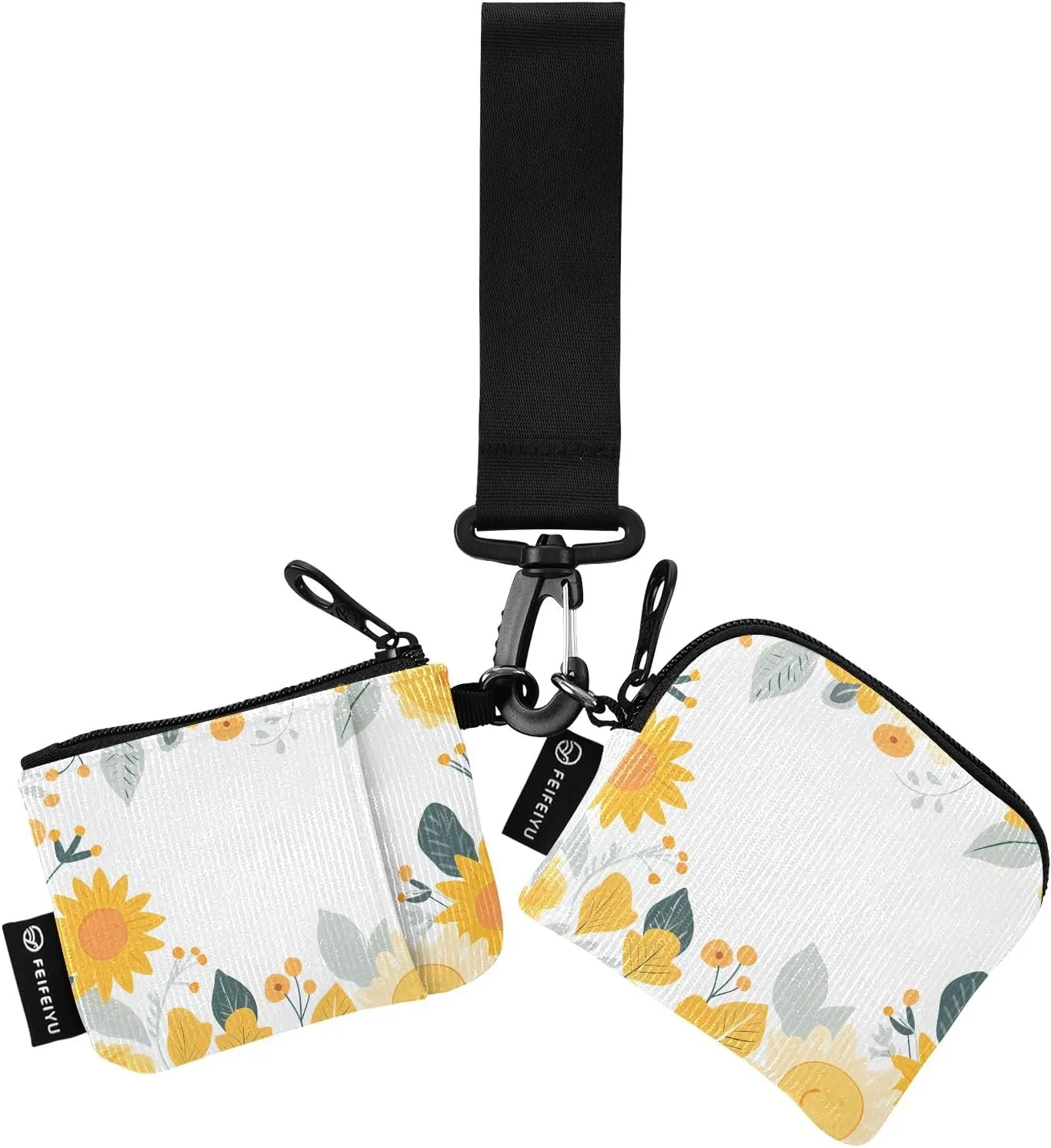 Women Wristlet Coin Purse Keychain Card Wallet Change Pouch Yellow Flowers Portable Mini Bags Dual Pouch