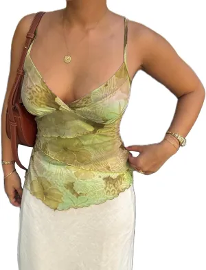 Women Y2k Floral Print Cami Tank Top Spaghetti Strap Slim Fit Crop Camisole Summer Casual Sleeveless Going Out Shirts