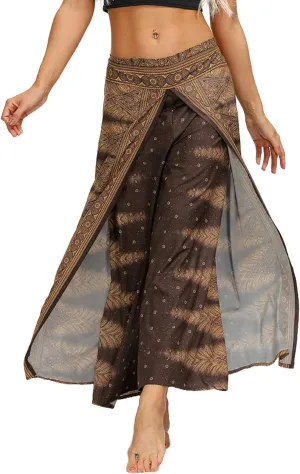 Women's Bohemian Yoga Pant Palazzo Slit Wide Leg High Waist Hippie Trousers Flowy Pants