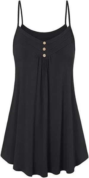 Womens Camisole Tank Tops Flowy Spaghetti Strap Cami Top Sleeveless Button Down Shirts Plus Size Summer Cami Blouses