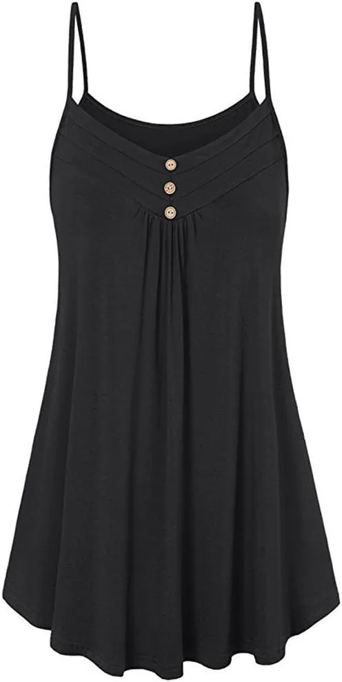 Womens Camisole Tank Tops Flowy Spaghetti Strap Cami Top Sleeveless Button Down Shirts Plus Size Summer Cami Blouses