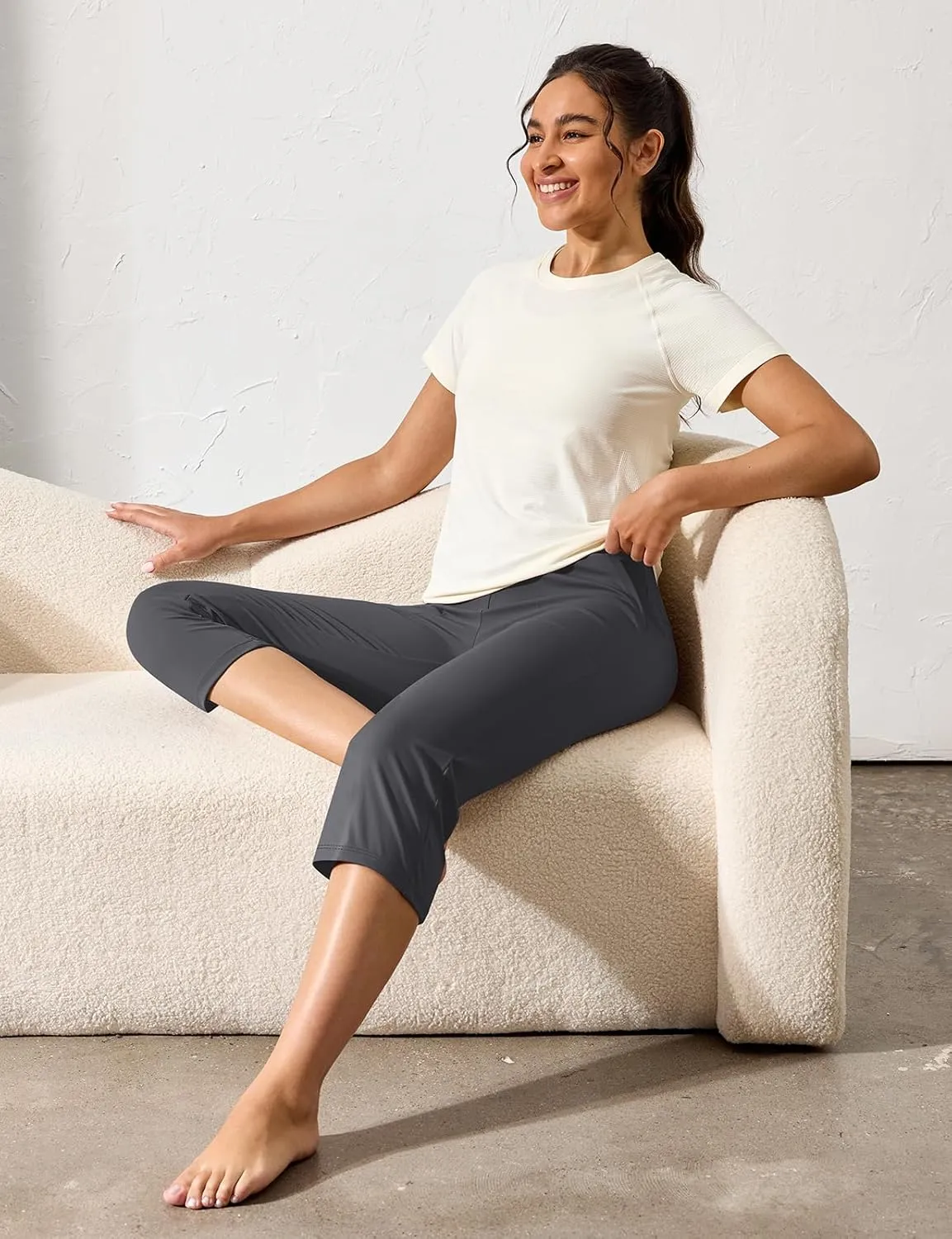 Women's Capri Pants Petite Capris with Pockets High Waisted Straight Cropped Pants Casual Yoga Cotton Summer