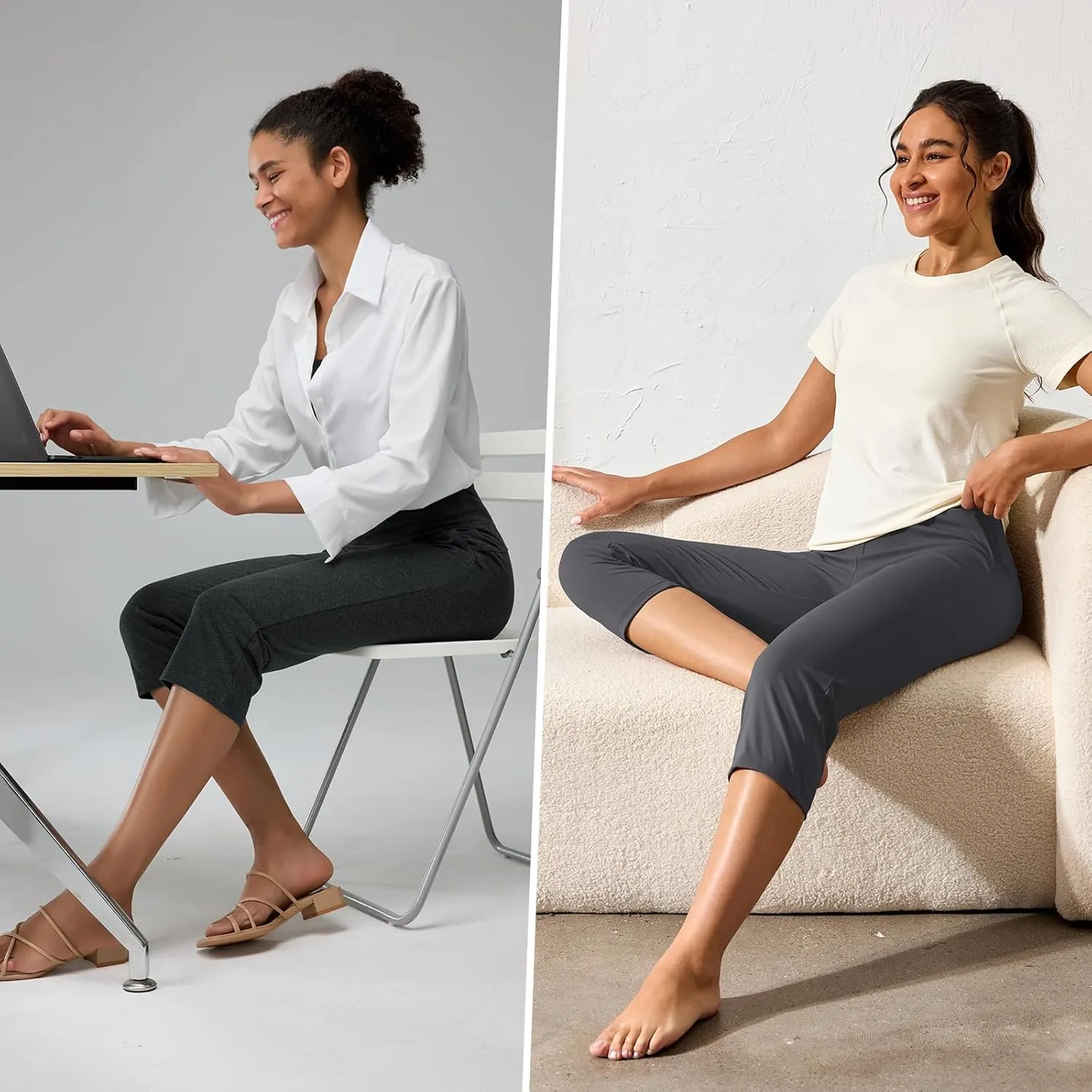 Women's Capri Pants Petite Capris with Pockets High Waisted Straight Cropped Pants Casual Yoga Cotton Summer