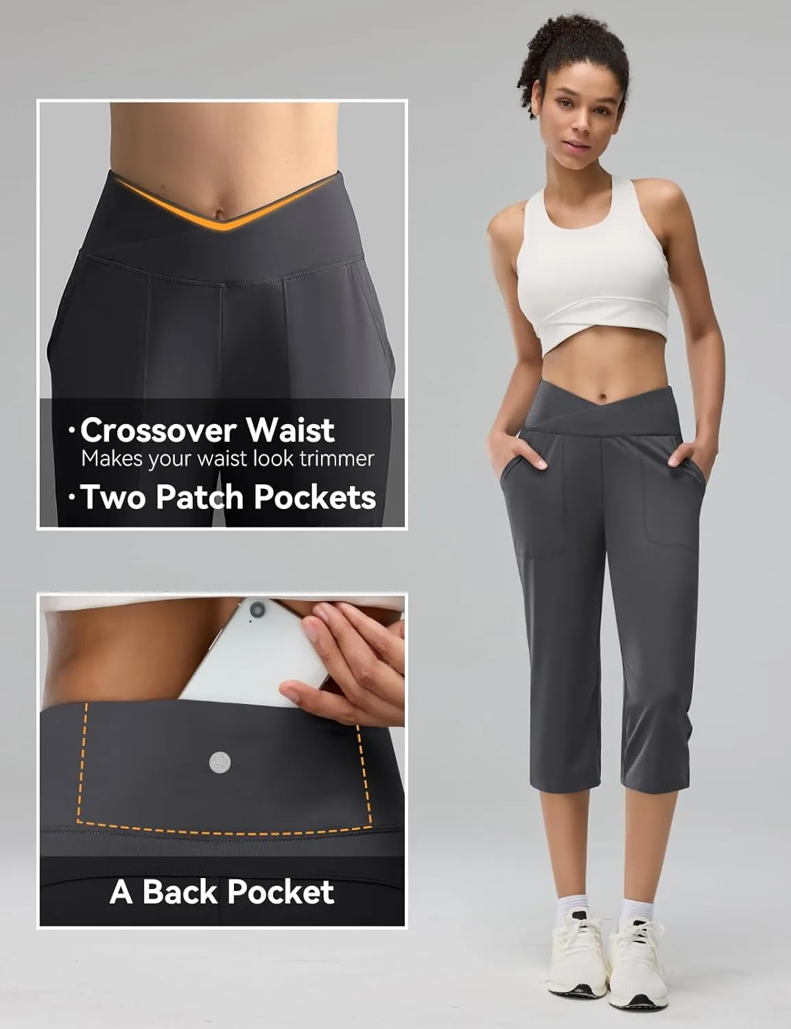 Women's Capri Pants Petite Capris with Pockets High Waisted Straight Cropped Pants Casual Yoga Cotton Summer