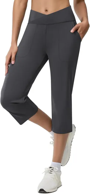Women's Capri Pants Petite Capris with Pockets High Waisted Straight Cropped Pants Casual Yoga Cotton Summer