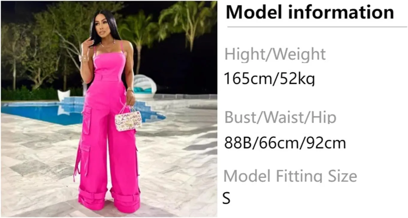 Womens Cargo Jumpsuit Sexy One Piece Outfit Wide Leg Romper Multi Pockets Overalls
