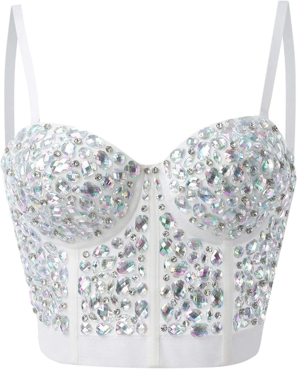 Women's Contrast Sequin Cropped Cami Slim Fit Spaghetti Strap Sparkle Sexy Camisole Rhinestone Corset Glitter Party Clubwear