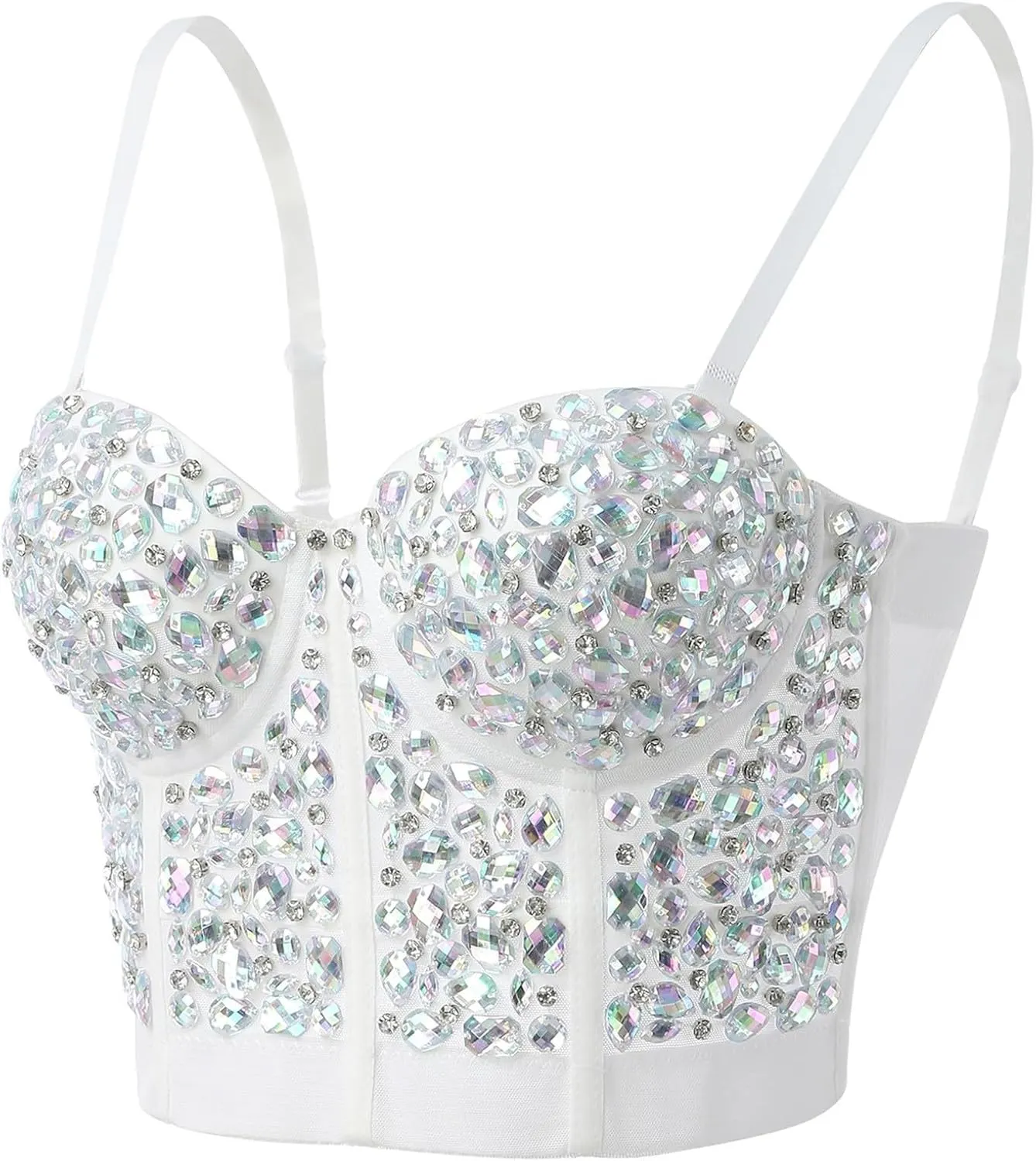 Women's Contrast Sequin Cropped Cami Slim Fit Spaghetti Strap Sparkle Sexy Camisole Rhinestone Corset Glitter Party Clubwear