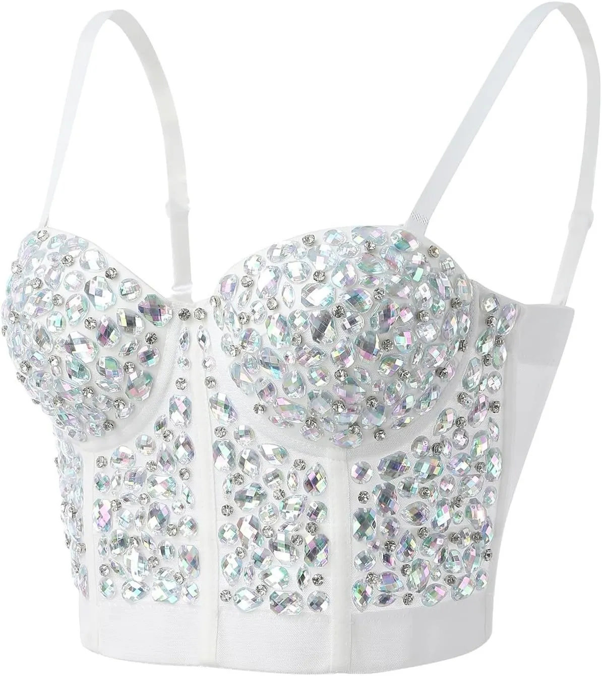 Women's Contrast Sequin Cropped Cami Slim Fit Spaghetti Strap Sparkle Sexy Camisole Rhinestone Corset Glitter Party Clubwear
