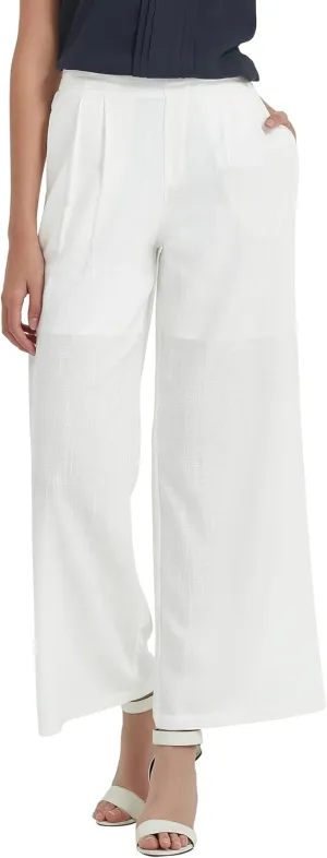 Womens Cotton Linen Wide Leg Pants Summer Flowy Beach Casual Loose Trousers with Pockets