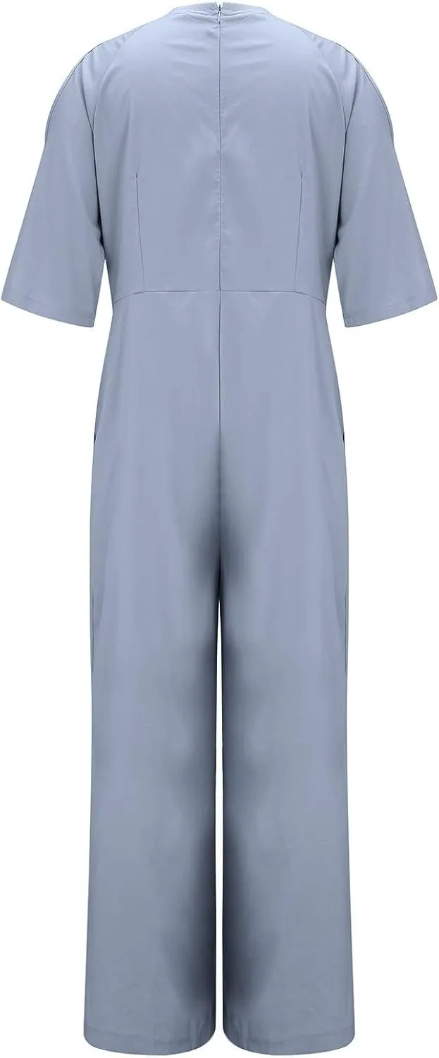 Womens Dressy Jumpsuit Off The Shoulder Halter Neck Jumpsuits Rompers Casual Romper 2024 Solid Wide Leg Pants Overall