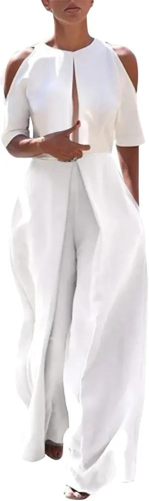 Womens Dressy Jumpsuit Off The Shoulder Halter Neck Jumpsuits Rompers Casual Romper 2024 Solid Wide Leg Pants Overall