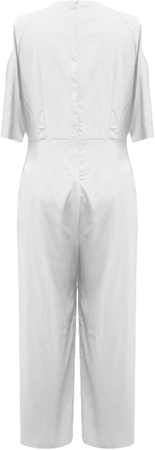 Womens Dressy Jumpsuit Off The Shoulder Halter Neck Jumpsuits Rompers Casual Romper 2024 Solid Wide Leg Pants Overall