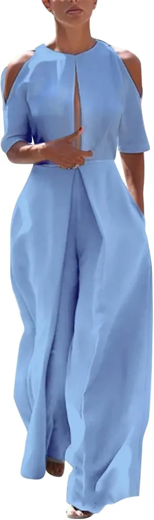 Womens Dressy Jumpsuit Off The Shoulder Halter Neck Jumpsuits Rompers Casual Romper 2024 Solid Wide Leg Pants Overall