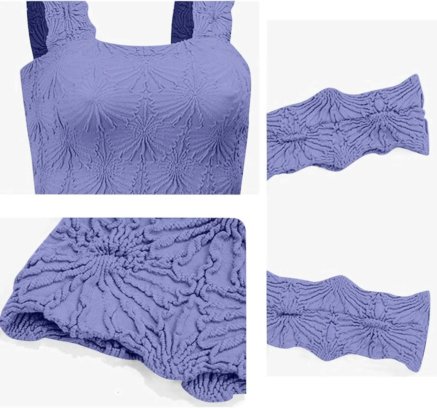 Womens Floral Jacquard Tank Tops Summer Square Neck Straps Crop Top Trendy Solid Color Slim Fit Sexy Comfy Camisoles