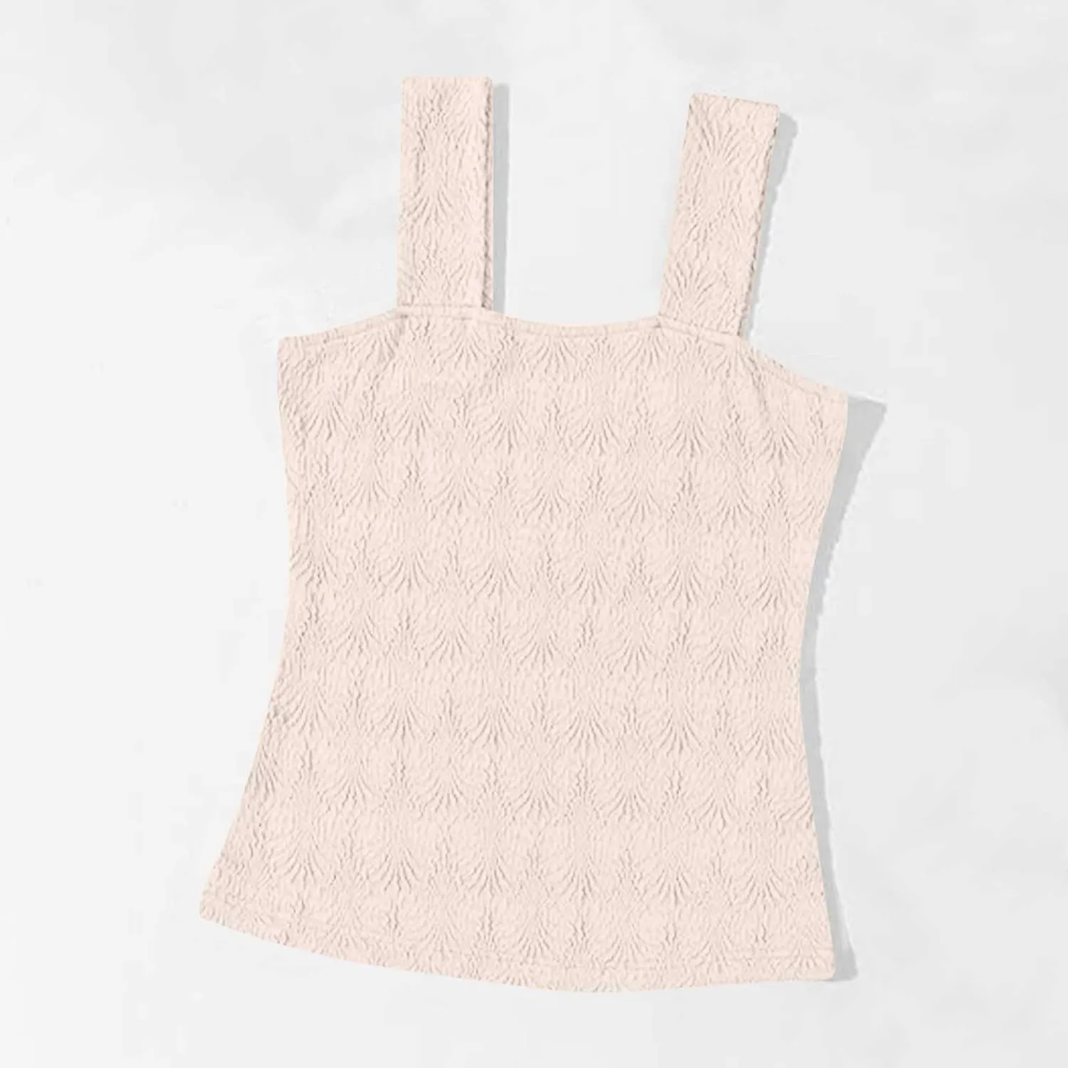 Womens Floral Jacquard Tank Tops Summer Square Neck Straps Crop Top Trendy Solid Color Slim Fit Sexy Comfy Camisoles