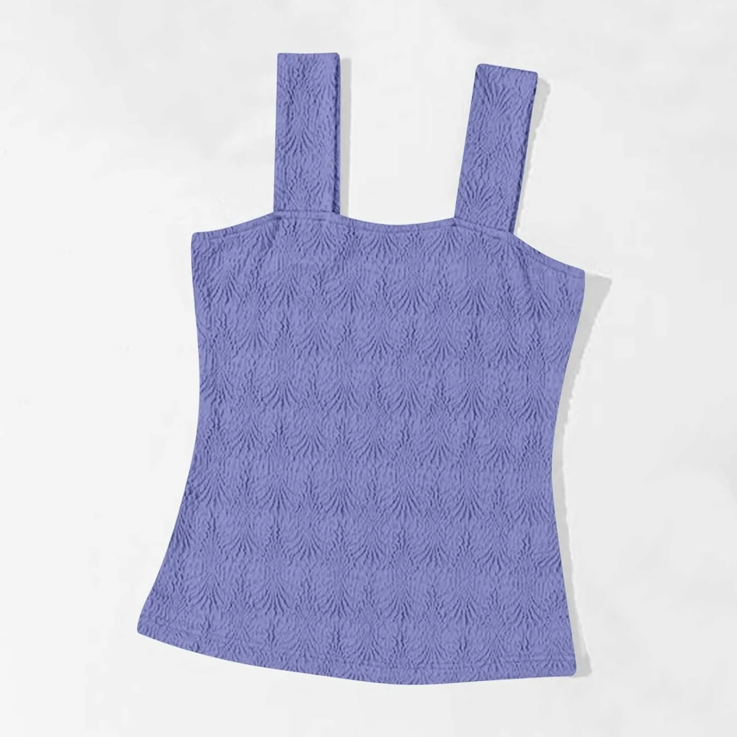 Womens Floral Jacquard Tank Tops Summer Square Neck Straps Crop Top Trendy Solid Color Slim Fit Sexy Comfy Camisoles