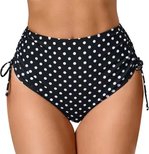 Women's High Waisted Full Coverage Cheeky Bikini Bottoms Tummy Control Adjustable Dtawstring Swim Bottoms