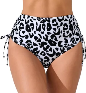 Women's High Waisted Full Coverage Cheeky Bikini Bottoms Tummy Control Adjustable Dtawstring Swim Bottoms