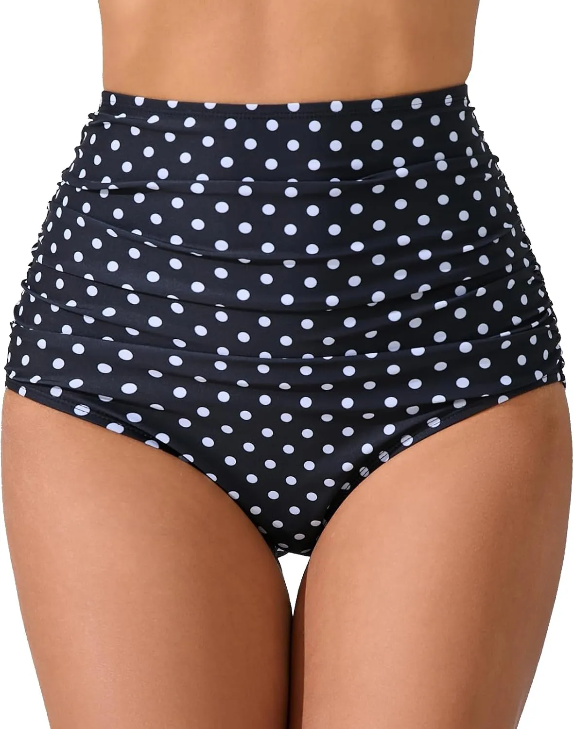 Womens High Waisted Full Ruched Bikini Swimsuit Bottoms Tummy Control Full Coverage Bathing Suit Bottoms