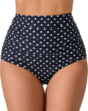 Womens High Waisted Full Ruched Bikini Swimsuit Bottoms Tummy Control Full Coverage Bathing Suit Bottoms