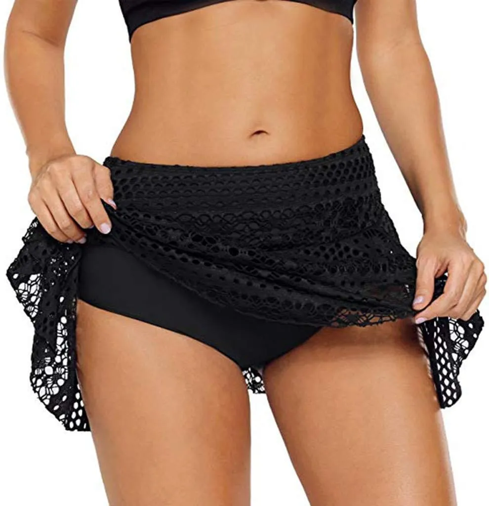 Womens Lace Crochet Swim Skirts With Shorts High Waisted Swimsuit Dress Tankini Bottoms Bathing Suit Short Skort 2024