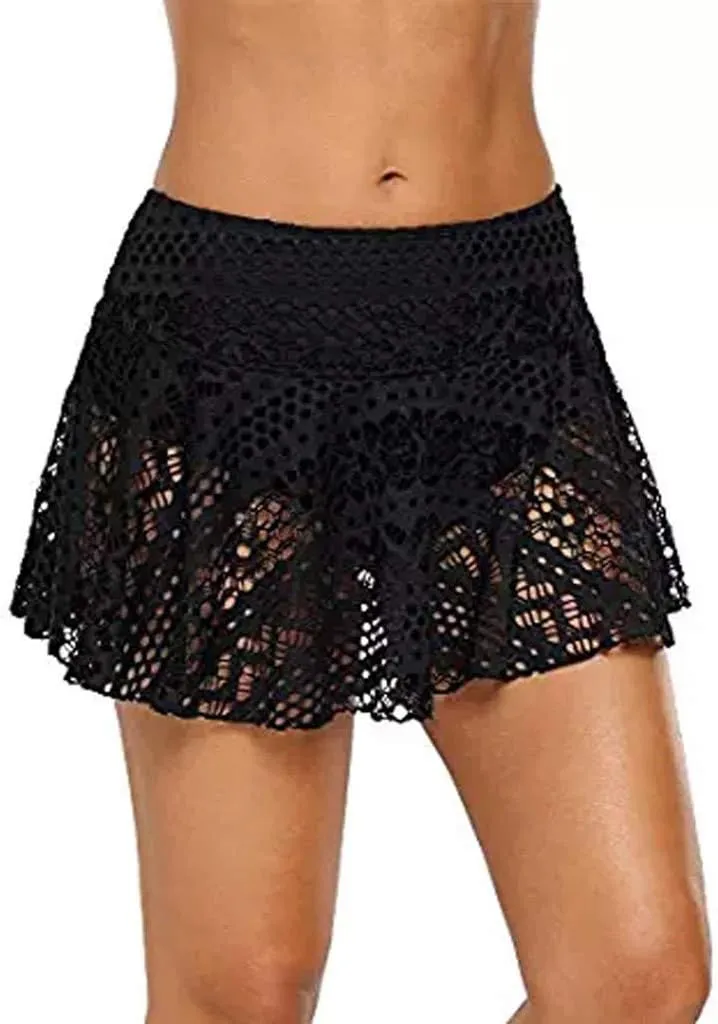 Womens Lace Crochet Swim Skirts With Shorts High Waisted Swimsuit Dress Tankini Bottoms Bathing Suit Short Skort 2024