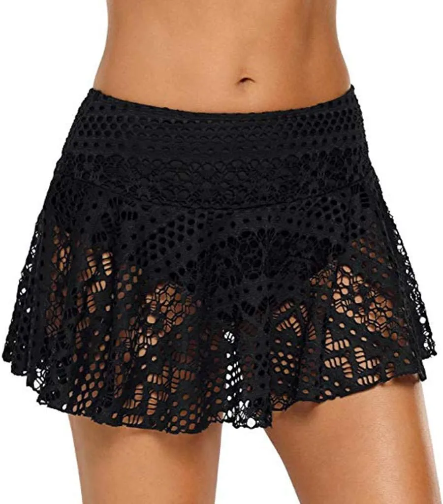 Womens Lace Crochet Swim Skirts With Shorts High Waisted Swimsuit Dress Tankini Bottoms Bathing Suit Short Skort 2024
