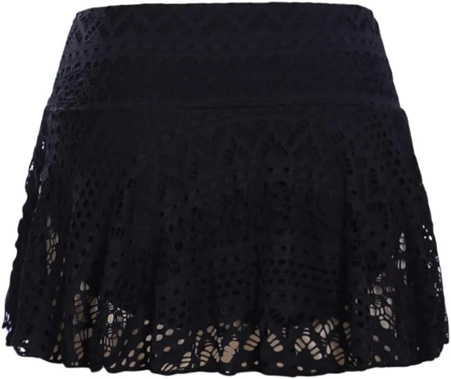 Womens Lace Crochet Swim Skirts With Shorts High Waisted Swimsuit Dress Tankini Bottoms Bathing Suit Short Skort 2024