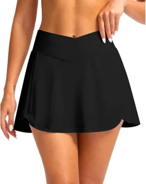 Womens Liner Swim Skirt V Cut Swim Bottoms Athletic A Line Waistband Skort High Waist Bikini Bottom Casual Swimsuits