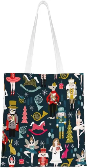 Women_S Nutcracker Ballet Xmas Dance Print Totes, Portable Beach Bag,Reusable Grocery Bags Foldable Shopping With Handlesbags