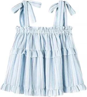Womens Off-Sholuder Sleeveless Camisole Lace-Up Loose Striped Tank Tops Seaside Resort Style