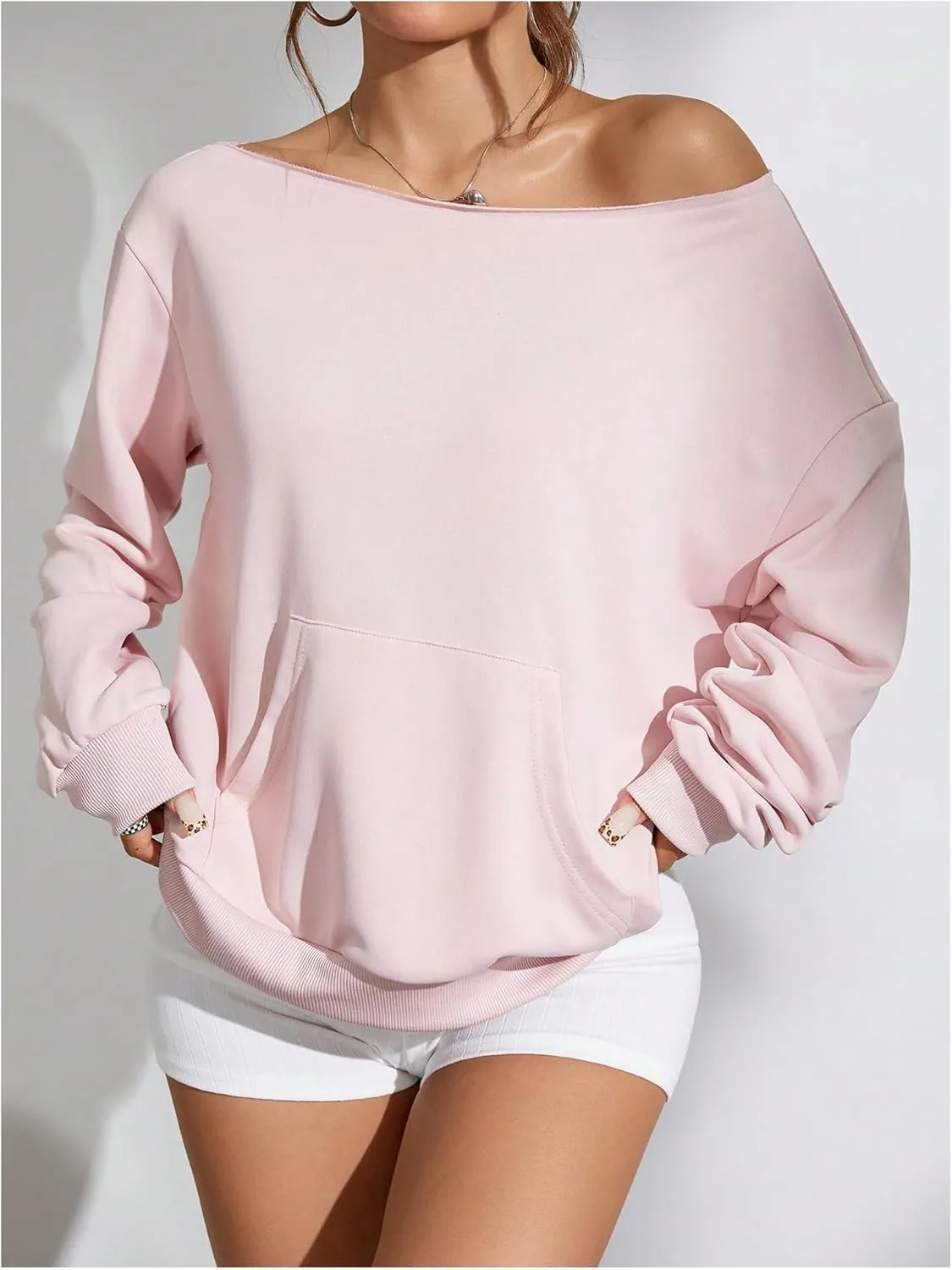 Women's Off The Shoulder Sweatshirts Tops Long Sleeve Pullover Tops Trendy Spring Fall Tops