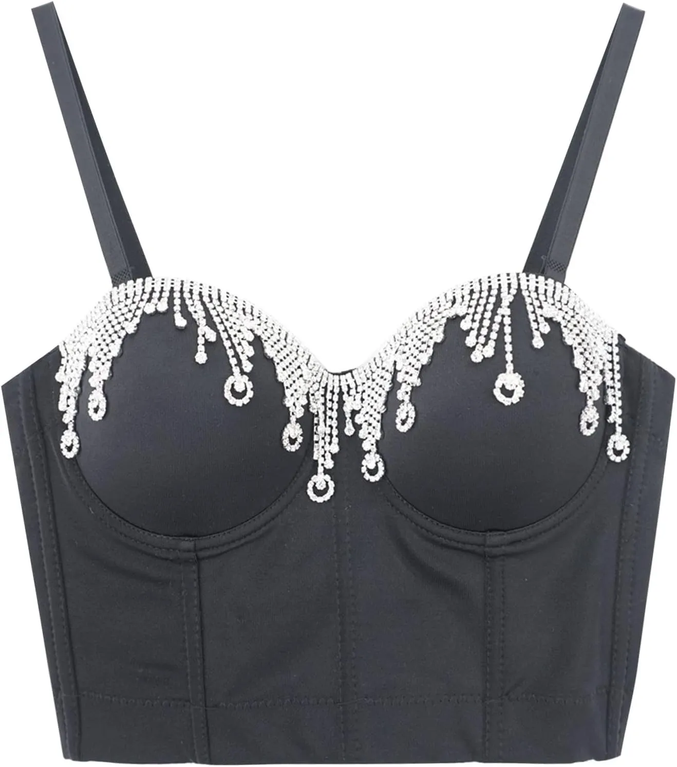 Women's Party Glitter Tank Tops Cute Rhinestone Sparkly Club Camisole Sleeveless Basic Shirts Spaghetti Straps Shiny