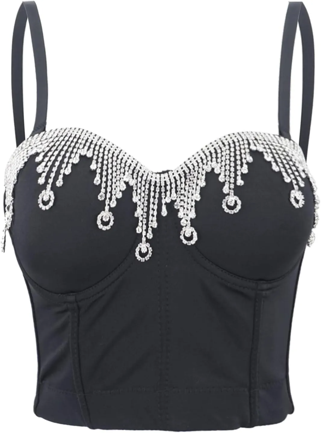 Women's Party Glitter Tank Tops Cute Rhinestone Sparkly Club Camisole Sleeveless Basic Shirts Spaghetti Straps Shiny