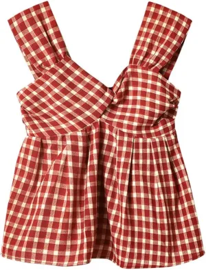 Womens Plaid Twisted Camisole Summer Sexy Backless Sleeveless Slimming Tank Tops