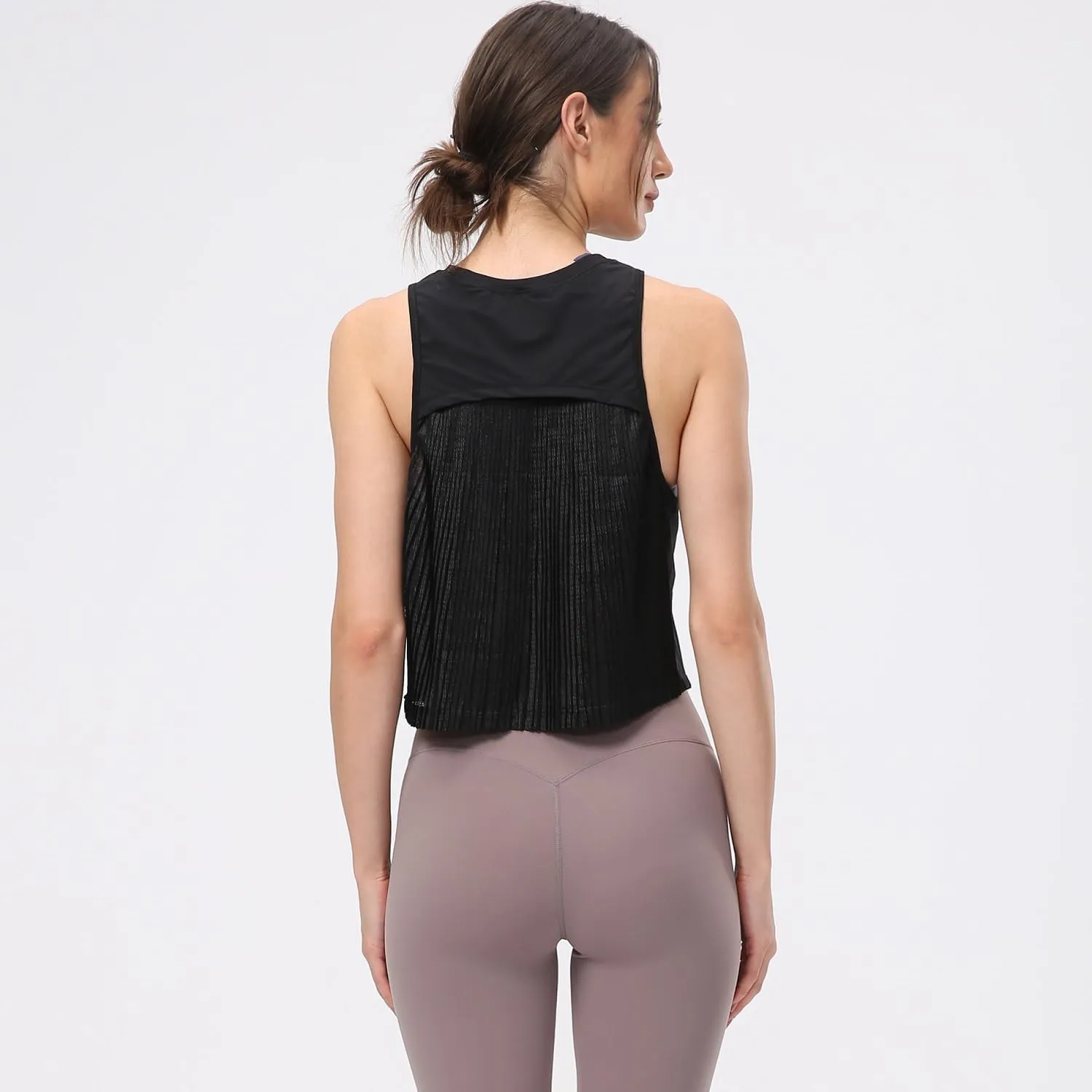 Women's Pleated Cropped Sports Tank Tops Sleeveless Running Workout Tops Active Yoga Tops Shirts