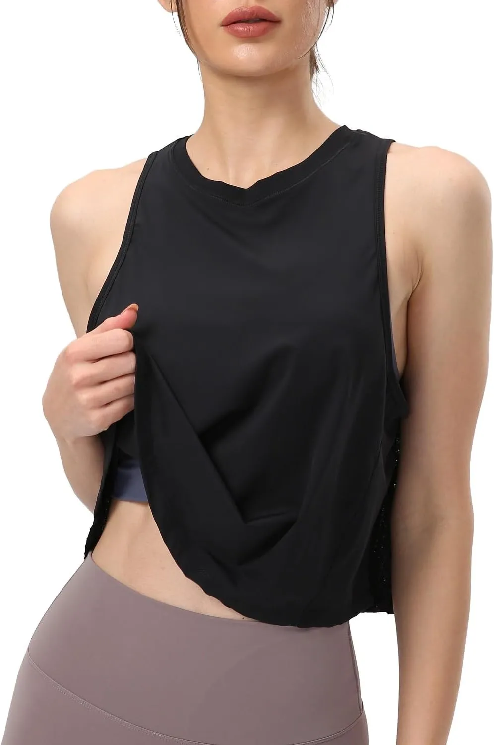 Women's Pleated Cropped Sports Tank Tops Sleeveless Running Workout Tops Active Yoga Tops Shirts