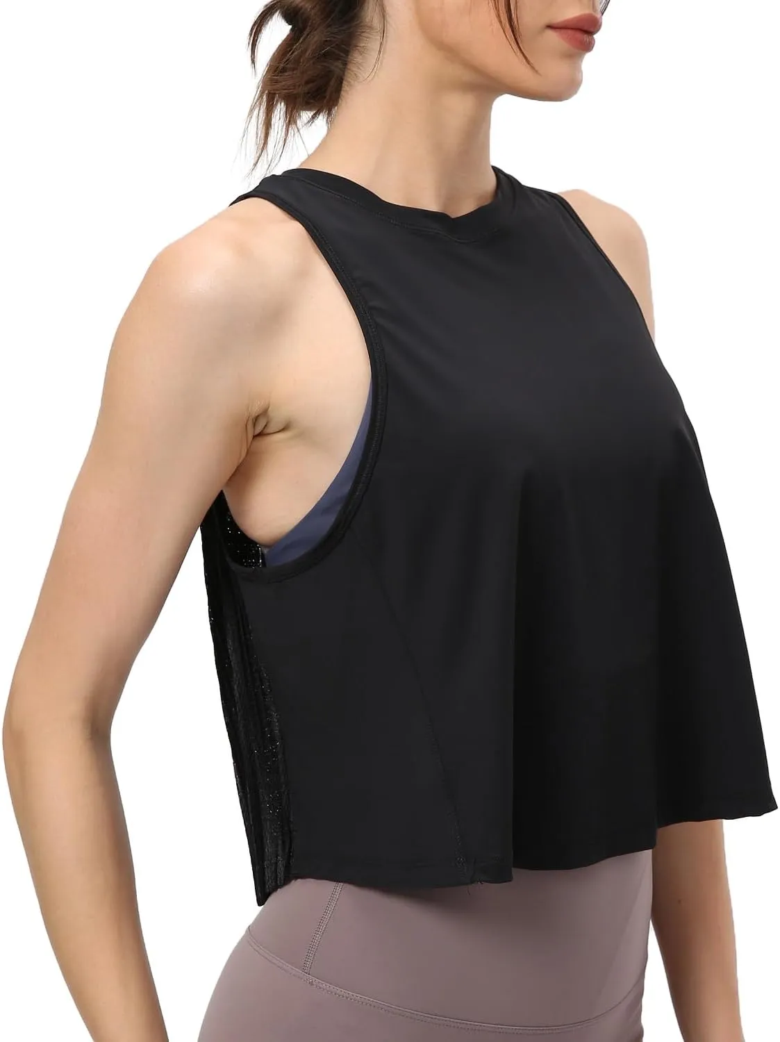 Women's Pleated Cropped Sports Tank Tops Sleeveless Running Workout Tops Active Yoga Tops Shirts