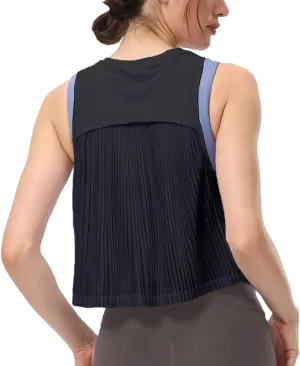 Women's Pleated Cropped Sports Tank Tops Sleeveless Running Workout Tops Active Yoga Tops Shirts
