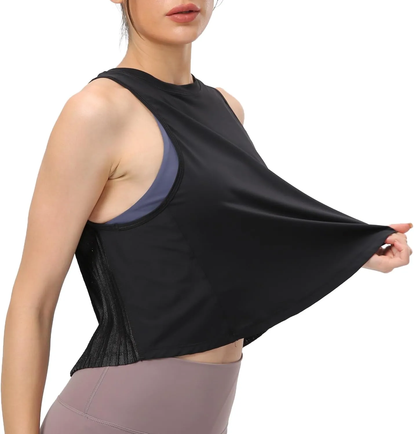 Women's Pleated Cropped Sports Tank Tops Sleeveless Running Workout Tops Active Yoga Tops Shirts
