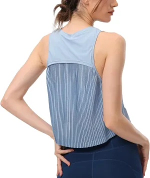 Women's Pleated Cropped Sports Tank Tops Sleeveless Running Workout Tops Active Yoga Tops Shirts