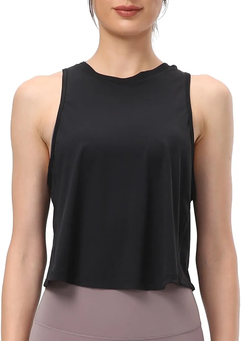 Women's Pleated Cropped Sports Tank Tops Sleeveless Running Workout Tops Active Yoga Tops Shirts