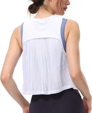 Women's Pleated Cropped Sports Tank Tops Sleeveless Running Workout Tops Active Yoga Tops Shirts