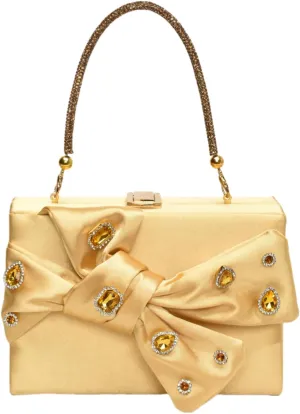 Womens Satin Evening Bag Bow Handbag Purse Party Clutches Wedding Chain Shoulder Cross Body Bag