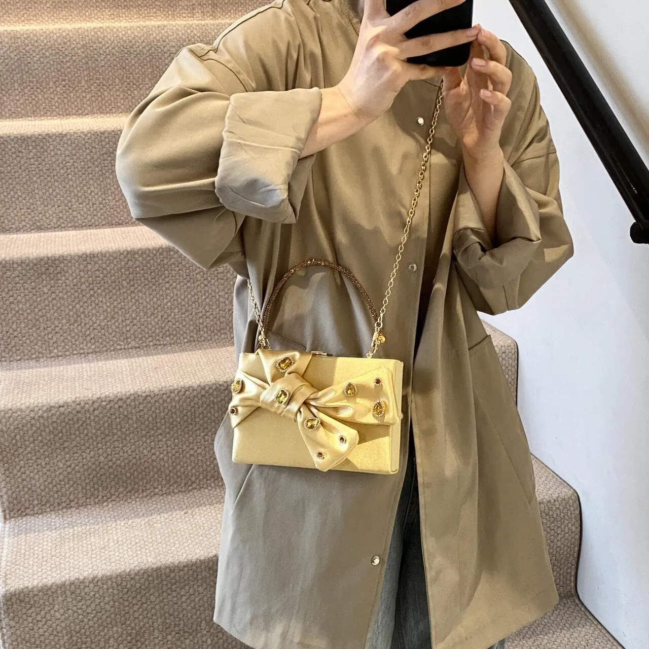 Womens Satin Evening Bag Bow Handbag Purse Party Clutches Wedding Chain Shoulder Cross Body Bag