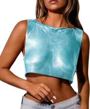 Women's Sequin Rhinestone Y2K Tank Tops Sparkle Shiny Party Club Sleeveless Casual Shirts Sparkly Cropped Spring 2025