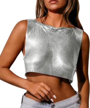 Women's Sequin Rhinestone Y2K Tank Tops Sparkle Shiny Party Club Sleeveless Casual Shirts Sparkly Cropped Spring 2025